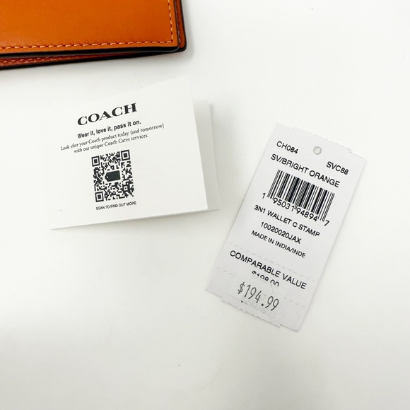 Coach CH084 3 In 1 Wallet Coach Stamp Mens Refined Calf Leather orange - Picture 8 of 8